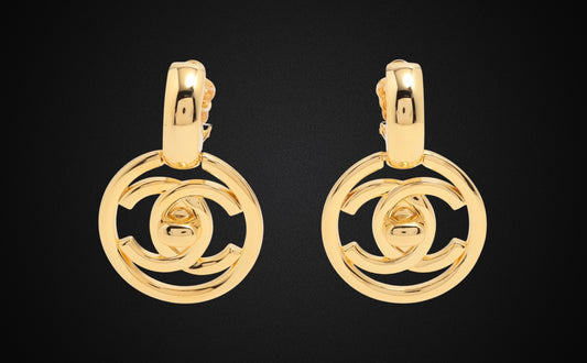 CHANEL Coco Mark Circle Hoop Earrings